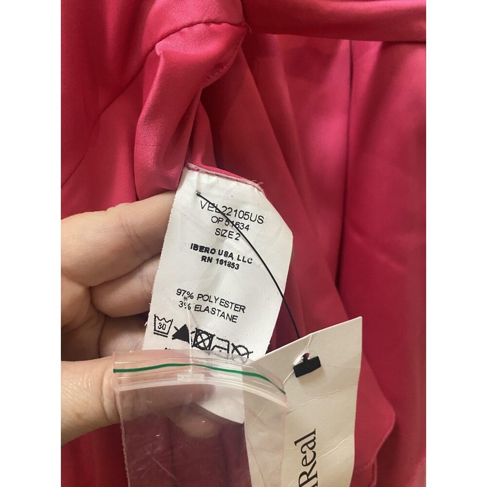 PatBO Hi-Low Maxi Wrap Dress Womens 2 Pink Satin Long Sleeve Ruffle Party - Picture 5 of 6